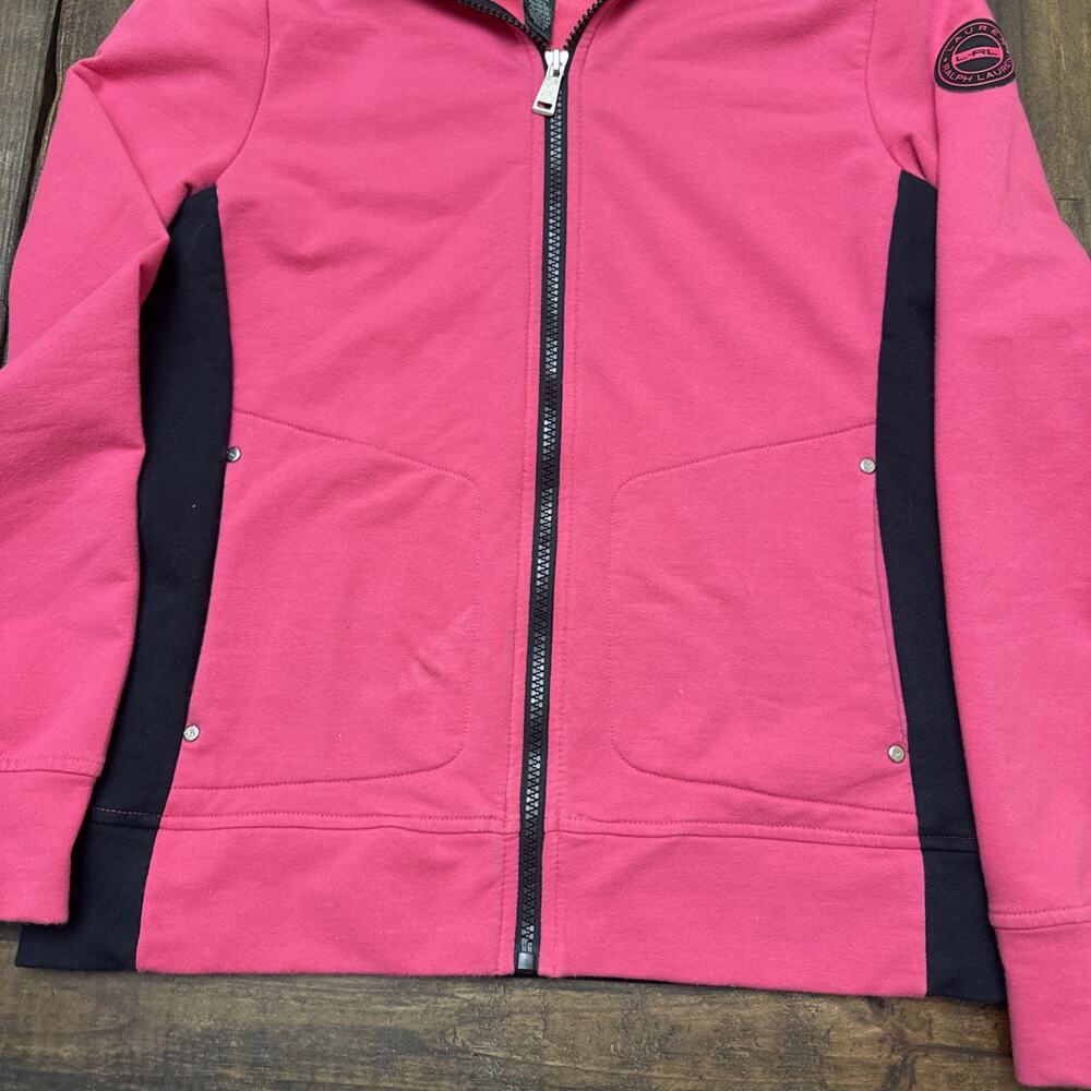 L-RL LAUREN ACTIVE COLORBLOCK PINK/BLACK FULL ZIP HIDDEN HOOD JACKET size PXS‎ - Picture 2 of 7